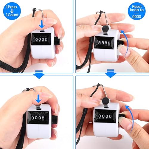 White Handheld Tally Counter Clicker 4 Digital for School Event