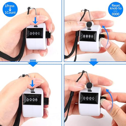 White Handheld Tally Counter Clicker 4 Digital for School Event