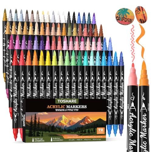 72 Colors Precision Dual Tip Acrylic Paint Markers Pens (72 Count)