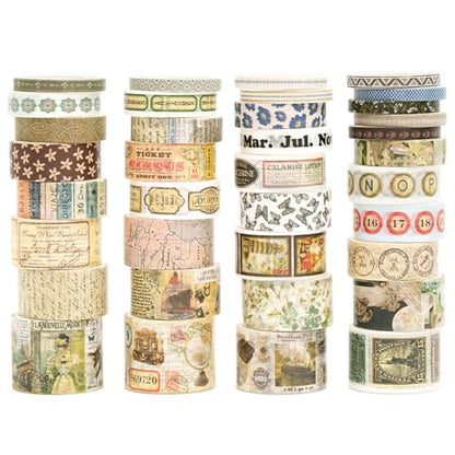 36 Rolls Vintage Washi Tape Pack Retro Arts Adhesive Tapes Wide Chronicle Decorative Masking Tape Sets for Craft (36 Count)