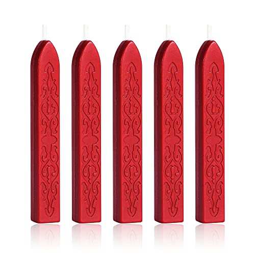 5Pcs Bright Red Sealing Wax Sticks with Wicks for Wax Seal Stamp (5 Count)