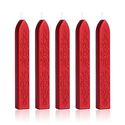 5Pcs Bright Red Sealing Wax Sticks with Wicks for Wax Seal Stamp (5 Count)