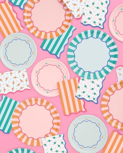 24pc Italian Summer Floral Stripe Napkins