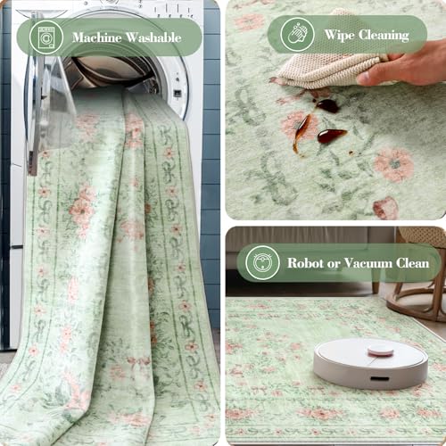 Floral Bow Print Washable Rugs 5x7 (36 Sq Ft)