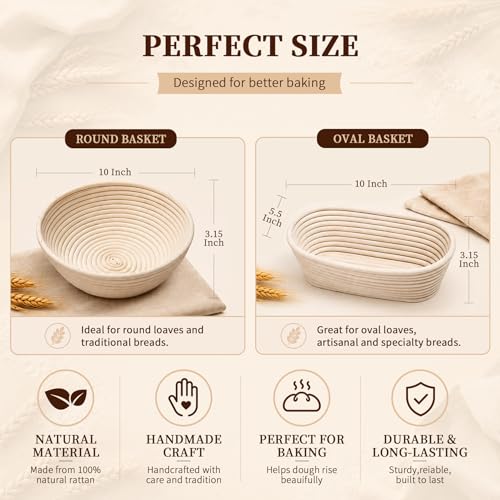 Sourdough Starter Kit with 10" Round and Oval Proofing Baskets (38 Count)