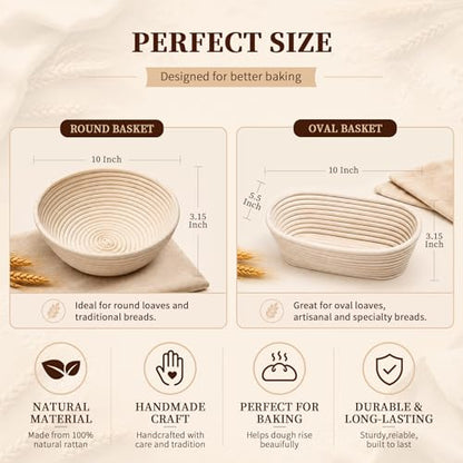Sourdough Starter Kit with 10" Round and Oval Proofing Baskets (38 Count)