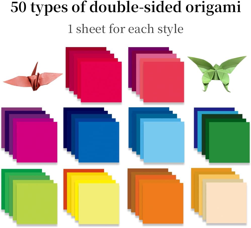 Square Origami Paper 6x6 Double Sided 50 Sheets 50 Colors 70GSM Origami Kit Japanese Chiyo Easy Fold Arts Crafts DIY Handwork Beginner Solid Color - Crafty Corner