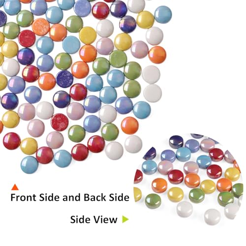 200g Iridescent Round Glass Mosaic Tiles for Crafts Bulk (7.05 Ounce)