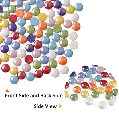 200g Iridescent Round Glass Mosaic Tiles for Crafts Bulk (7.05 Ounce)
