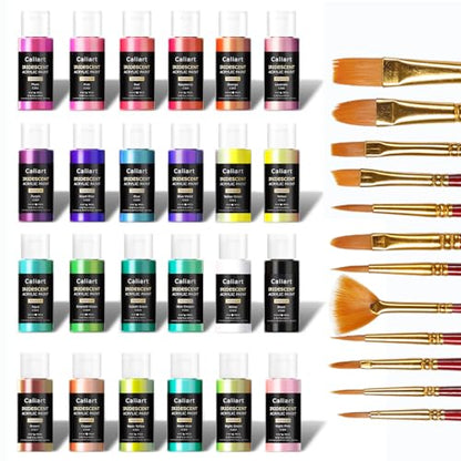 24 Chameleon Colors Iridescent Acrylic Paint Set with 12 Brushes ﻿ (48 Fl Oz)