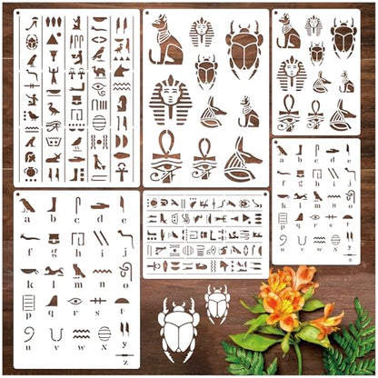 Egyptian Hieroglyphs Stencils (6 Count)