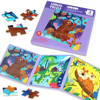 3 in 1 Toddlers Animal Magnetic Jigsaw Puzzle (3 Count)