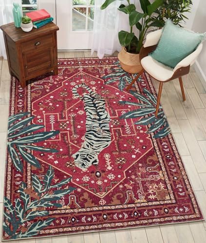 Tribal Rugs Summer Tropical 5x7 Area Rugs Wine Red Traditional Boho Vintage Oriental Rug Carpet for Bedroom Kitchen Dining Living Room Indoor Entryway Washable (35.83 Sq Ft)