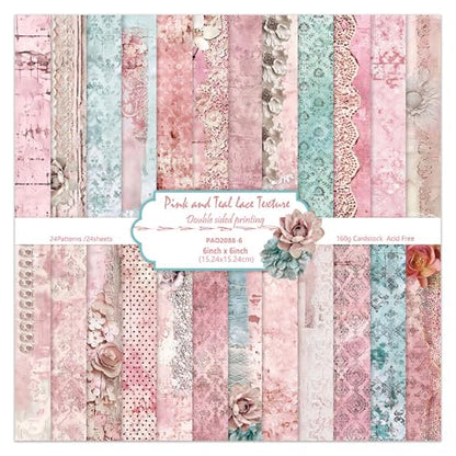 6 Inch Retro Pink Scrapbooking Paper Pad (24 Count)