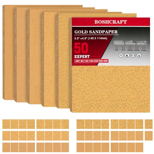 50 Pcs 1 4 Sheet Sand Paper Hook and Loop Backing 5.5" x 4.5" (50 Count)
