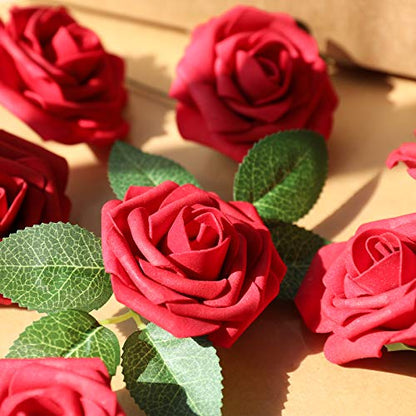 Dark Red Rose 100pcs Real Looking Artificial Flowers w (100 Count)