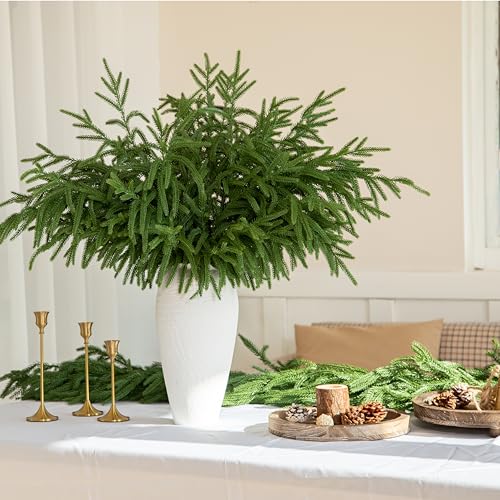 12 Pcs 30 Inch Artificial Norfolk Pine Stems Faux Christmas Greenery Pine Branches Realistic Fake Evergreen Cedar Pine Picks Winter Greens for Vase DIY Garland Wreath Holiday Home Decor (12 Count)