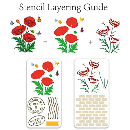 Realistic Corn Poppy Stamps & Dies & Layering Coloring Stencil Set