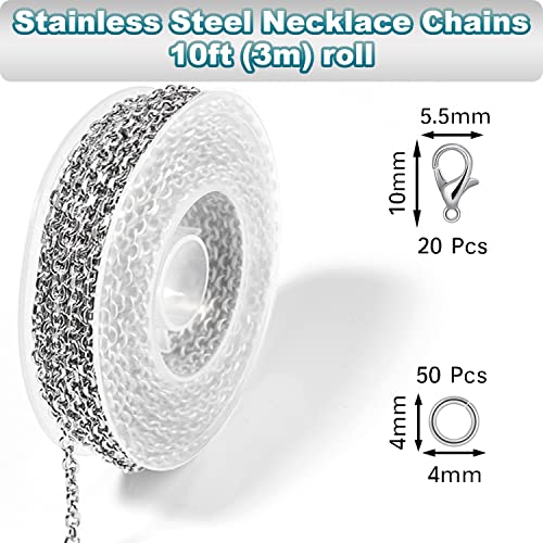 33ft Silver Stainless Steel Chain 2mm Jewelry Necklace Link Cable Chain for Jewelry Making Bracelets Earring Craft Supplies DIY Findings