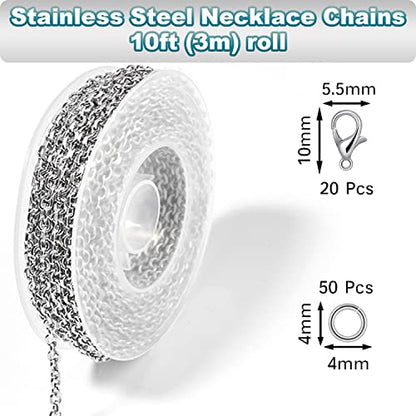 33ft Silver Stainless Steel Chain 2mm Jewelry Necklace Link Cable Chain for Jewelry Making Bracelets Earring Craft Supplies DIY Findings