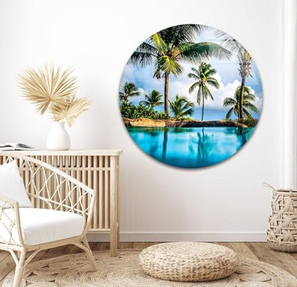 43Wx27H'' Island & Blue Sea Glass Wall ArtTempered Glass Printing Wall Decor Large Wall Art Wall Hangings