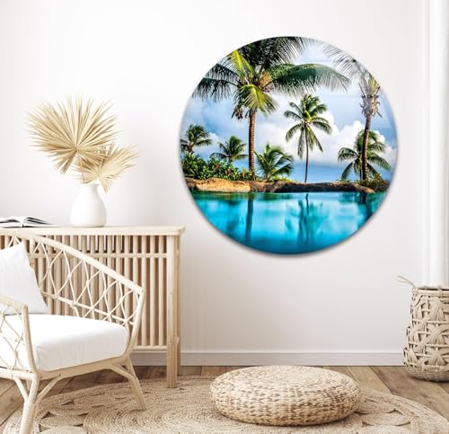 Round 24'' Island & Blue Sea Glass Wall ArtTempered Glass Printing Wall Decor Large Wall Art Wall Hangings