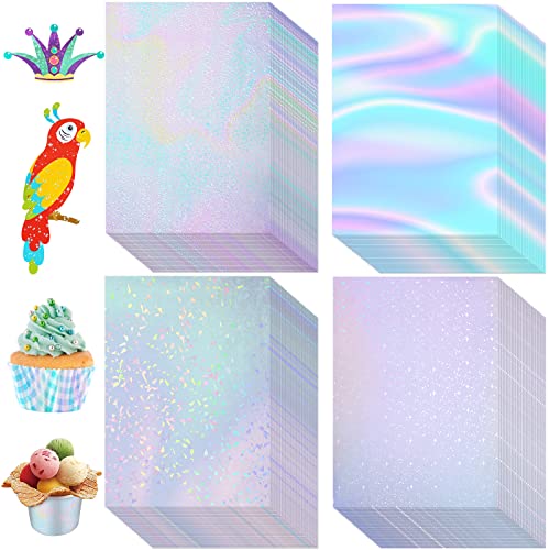 108 Sheets Holographic Sticker Paper Clear A4 Vinyl Sticker Laminate Sheets Adhesive Holographic Overlay Waterproof Transparent Film with Gem