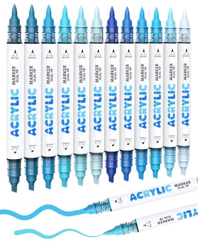 12 Blue Dual Tip Acrylic Paint Markers (12 Count)