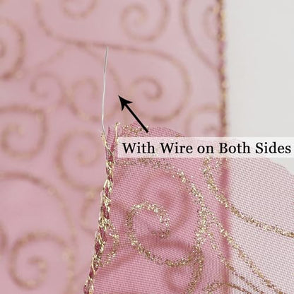 Red Gold Swirl Wired Ribbon 2.5 Inch Dark Red Sheer Ribbon with Gold Swirl Glitter Wired Organza Ribbons 25 Yards Burgundy Sheer Christmas Ribbons for Christmas Tree (75 Foot)