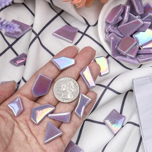 Iridescent Purple Glass Mosaic Tiles for Crafs Bulk (7.05 Ounce)