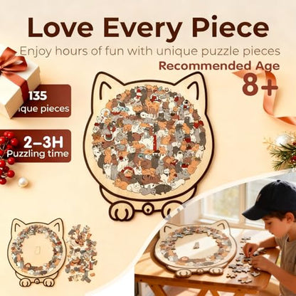 135 Piece Colored Cat Shaped Wooden Jigsaw Puzzle (135 Count)