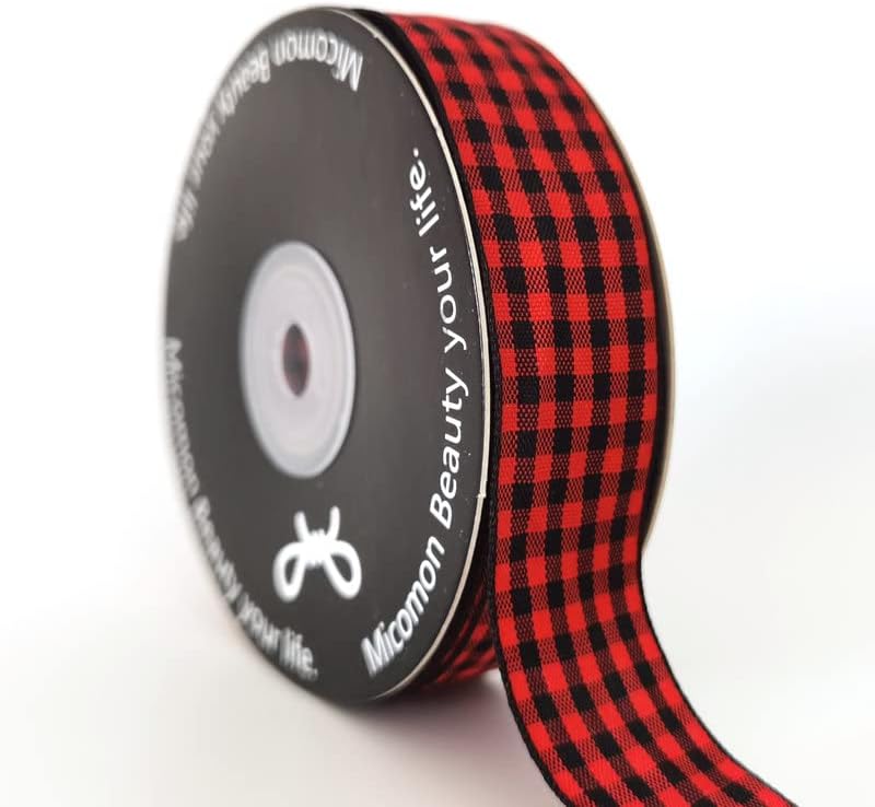 Red and Black Gingham Plaid Checked Ribbon 25 Yards Each Roll 100% Polyester (1",BlackRed) - Crafty Corner