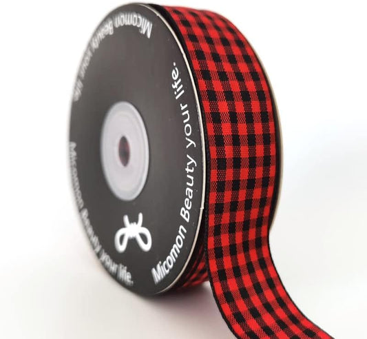 Red and Black Gingham Plaid Checked Ribbon 25 Yards Each Roll 100% Polyester (1",BlackRed) - Crafty Corner