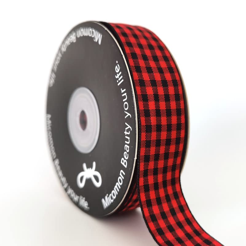 Red and Black Gingham Plaid Checked Ribbon 25 Yards Each Roll 100% Polyester