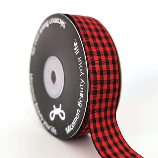 Red and Black Gingham Plaid Checked Ribbon 25 Yards Each Roll 100% Polyester