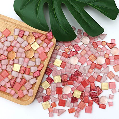 1.1LB Pink Mixed Irregular Crystal Glass Mosaic Tiles for Crafts (17.6 Ounce)