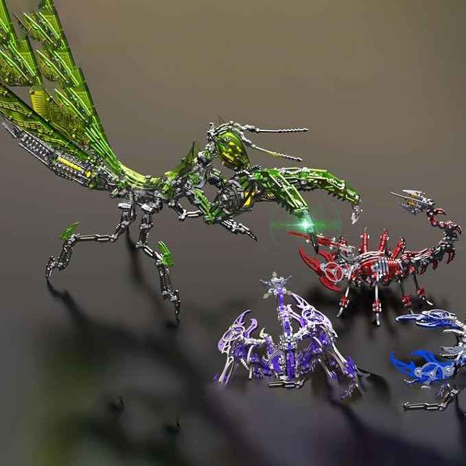 Metalkitor 3D Metal Puzzles for Adults, Giant Mantis Model Kit with Magic Wand - Steampunk DIY Ornament - Assembly Jigsaw Craft Brain Teaser - Perfect Room Decor and Gift Choice(1200+PCS, Grass Green)