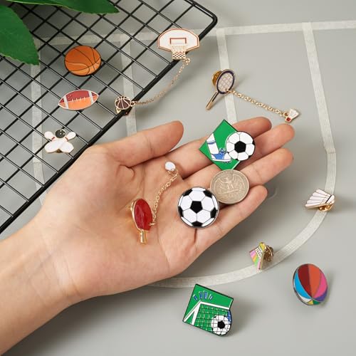 Beadthoven 11pcs Sports Alloy Enamel Pins Funny Backpack Pins Baseball Rugby Basketball Soccer Badminton Football Team Game Brooch Badge Lapel Pins for Sports Lover Clothing Hats Caps Decor Accessory (11 Count)