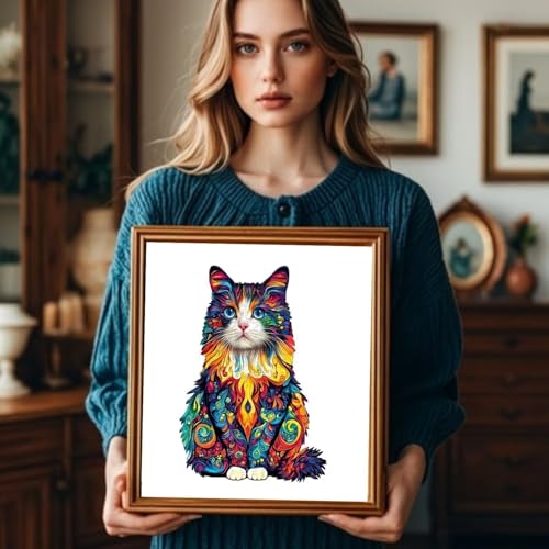 Colorful Ragdoll Cat Puzzles Adults Gifts Wooden 75 Pieces 8.5 * 8.5in (75 Count)