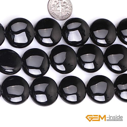 GEM Inside Natural 20mm Coin Curved Surface Black Agate Gemstone Loose Beads Energy Stone Handmade Beads for Jewelry Making Jewelry Beading Supplies for Women