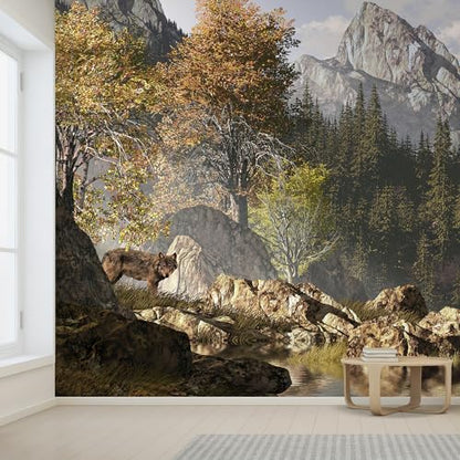 Wall Sticker Wall Mural Wolf Near a Lake in a Rocky Mountain Landscape