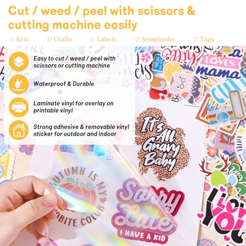 Holographic Laminate Sheets for Vinyl Stickers Laminating Sheets Holographic Sticker Paper for Inkjet Printer Clear Vinyl for DIY Crafts Scrapbooking 8.26" x 11.69" A4 28 Sheets