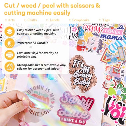Holographic Laminate Sheets for Vinyl Stickers Laminating Sheets Holographic Sticker Paper for Inkjet Printer Clear Vinyl for DIY Crafts Scrapbooking 8.26" x 11.69" A4 28 Sheets