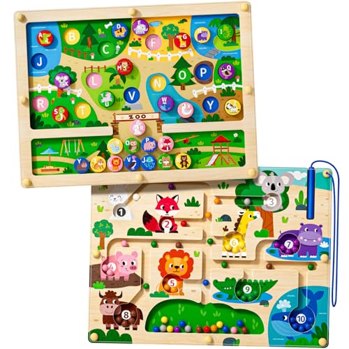 Magnetic Maze 2 in 1 Double Side Color and Number Maze Alphabet Puzzle Board for 3