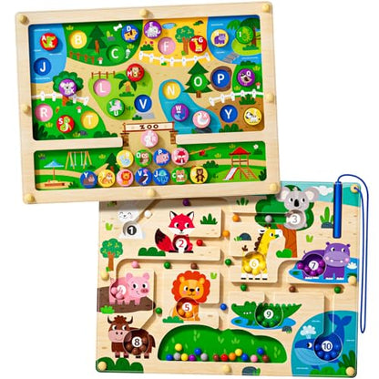 Magnetic Maze 2 in 1 Double Side Color and Number Maze Alphabet Puzzle Board for 3
