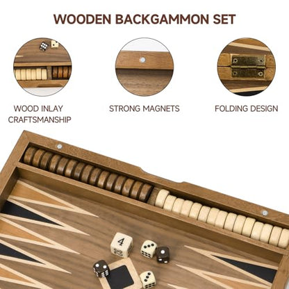 GSE Premium Wooden Magnetic Inlay Backgammon Board Set