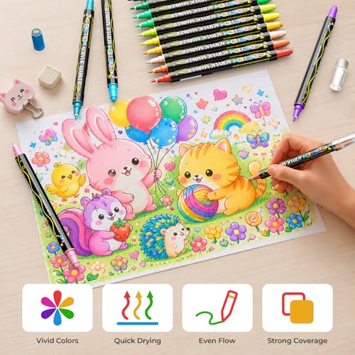 120 Colors Dual Tip Acrylic Paint Markers (120 Count)