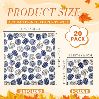 20 Pack Autumn Decoupage Napkins Cocktail Decorative Paper Napkins (20 Count)
