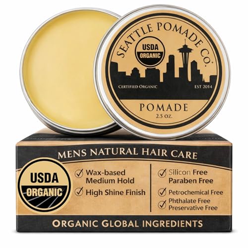 Seattle Pomade Co. USDA Certified Organic Pomade. Medium Hold & High Shine (2.5 ounce)