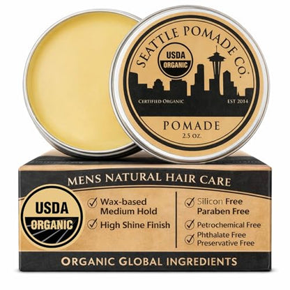 Seattle Pomade Co. USDA Certified Organic Pomade. Medium Hold & High Shine (2.5 ounce)